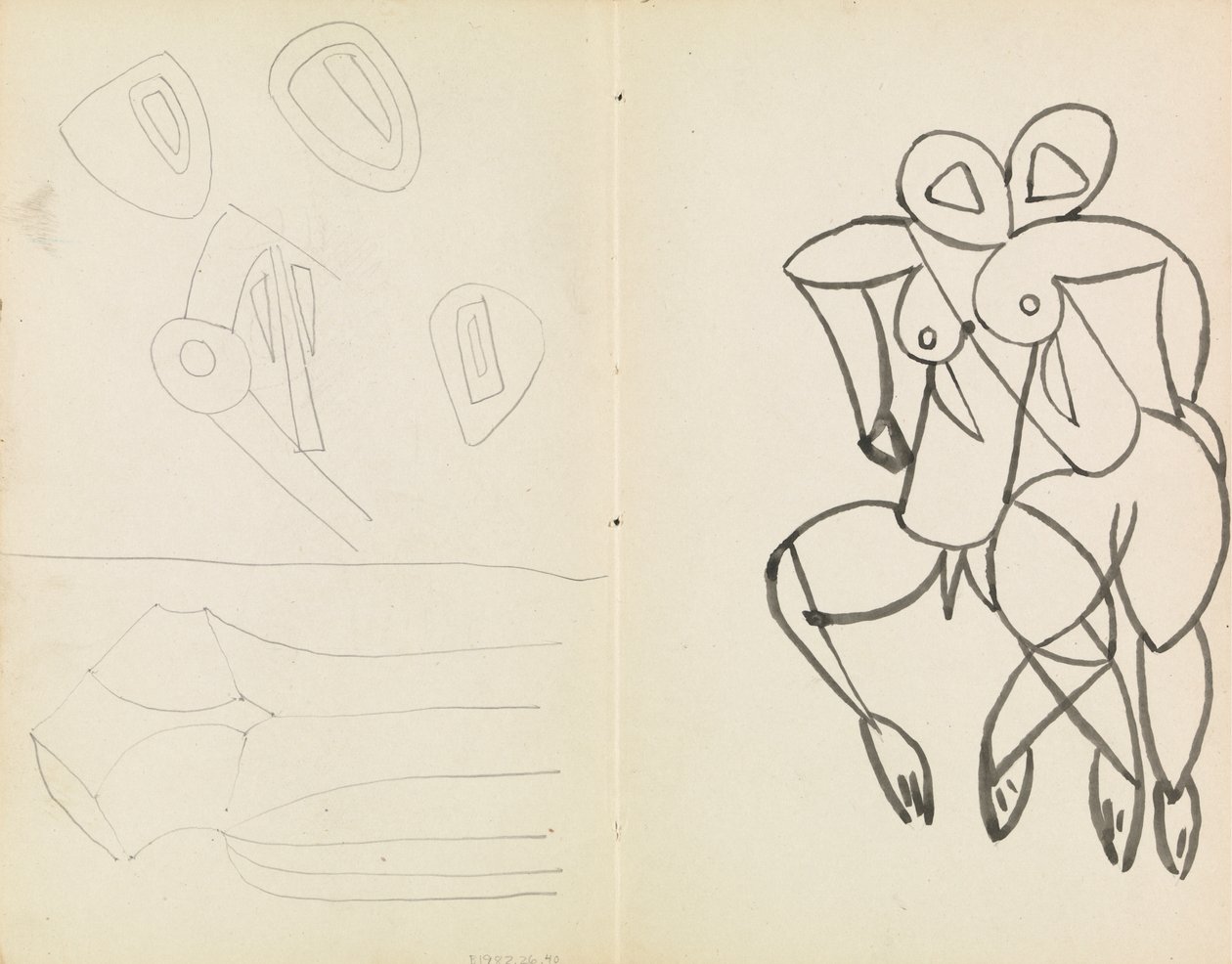 Vijf abstracte schetsen, en studies voor mannelijke en vrouwelijke figuren door Henri Gaudier Brzeska