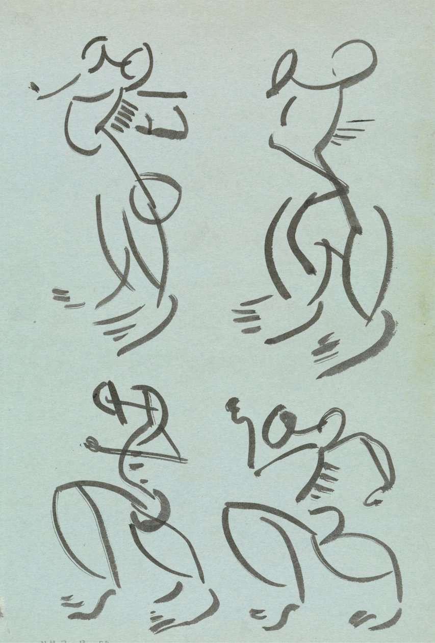 Vier studies van dansende figuren door Henri Gaudier Brzeska