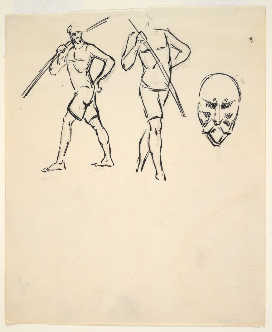 Blad met schetsen [Twee figuren en gestileerd hoofd] door Henri Gaudier Brzeska