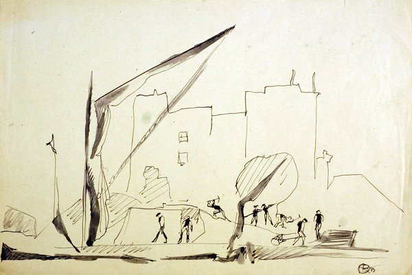 Thames Schuit bij London Docks door Henri Gaudier Brzeska