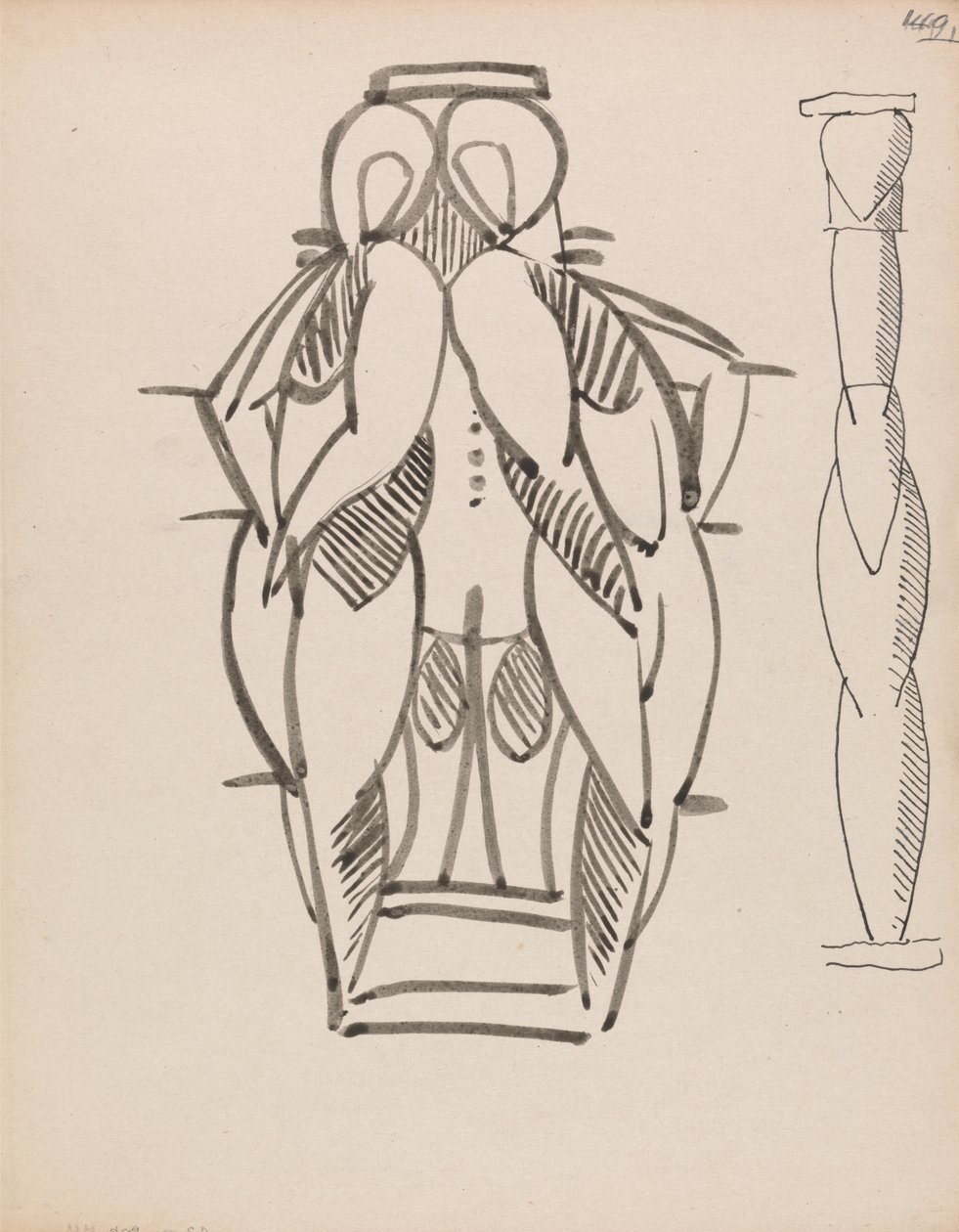 Twee studies voor een sculpturale kolom door Henri Gaudier Brzeska