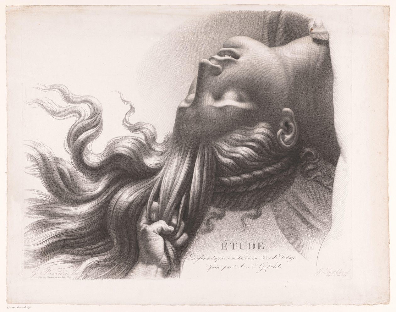 Hoofd van een jonge vrouw die aan het haar wordt getrokken Étude dessinée d