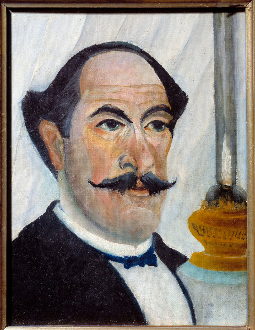 Zelfportret met lamp Schilderij door Henri Rousseau genaamd Le Douanier Rousseau door Henri J.F. Rousseau