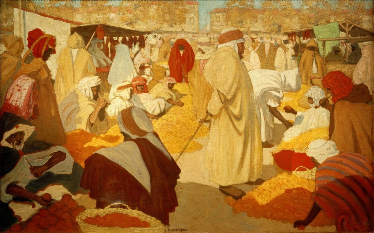 H. Evenepoel, sinaasappelmarkt in Blidah door Henri Jacques Edouard Evenepoel