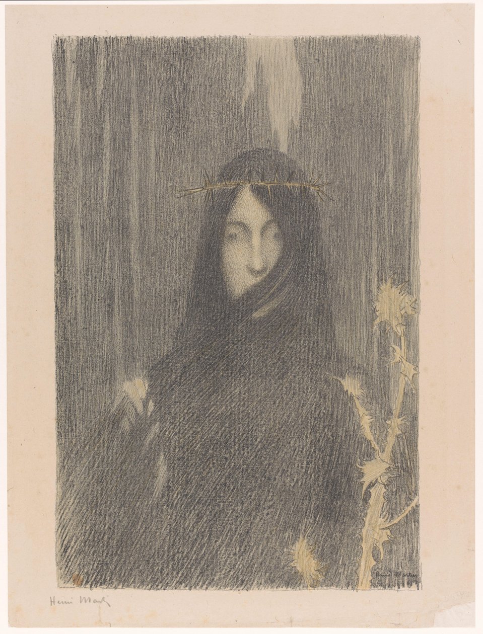 Langharige vrouw met doornenkroon door Henri Jean Guillaume Martin