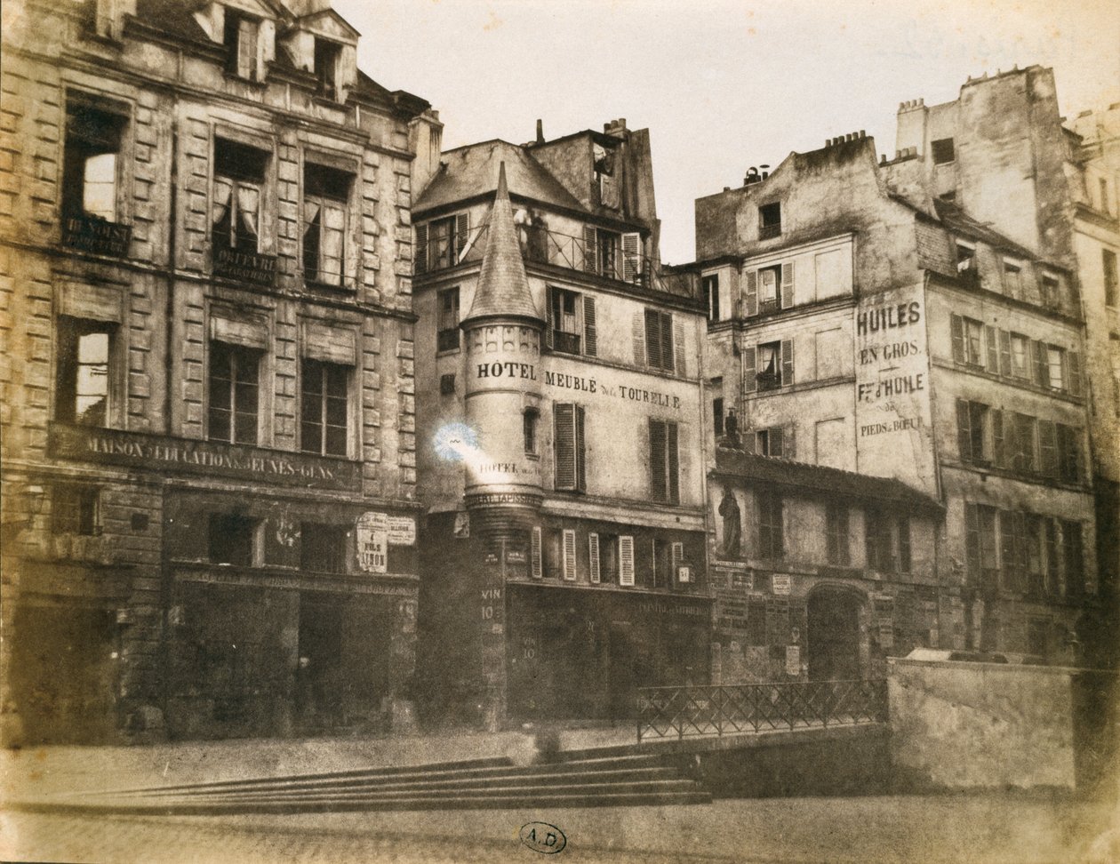 Uitzicht op Parijse straat richting het Hotel de Ville door Henri Jean Louis Le Secq