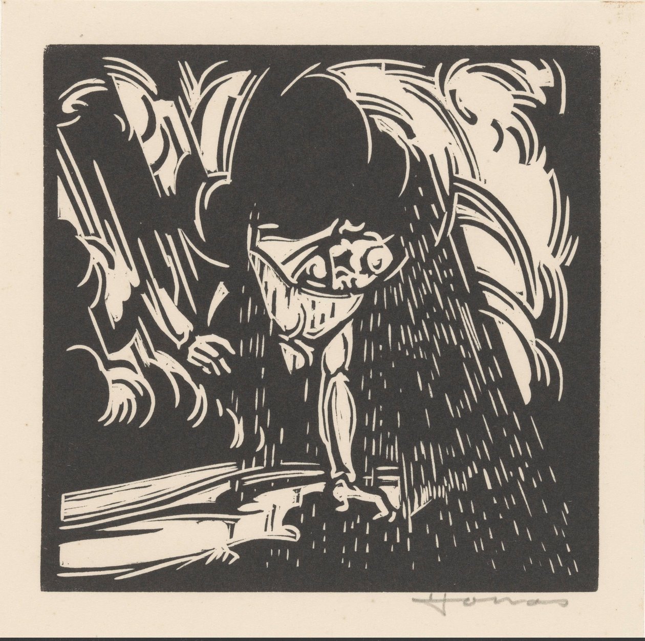 Personificatie van de regen boven een landschap door Henri Jonas (signed by artist)