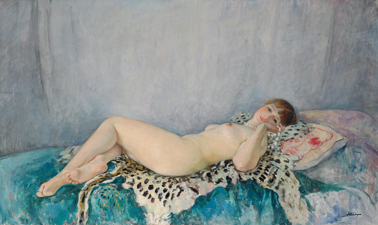 Naakt op luipaardhuid, Le Cannet, 1926 door Henri Lebasque
