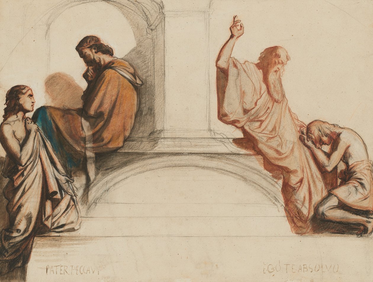 Studie voor een fresco met de sacramenten van de Biecht en de Absolutie, kapel van de Heilige Geest, kerk Saint-Merri, Parijs door Henri Lehmann