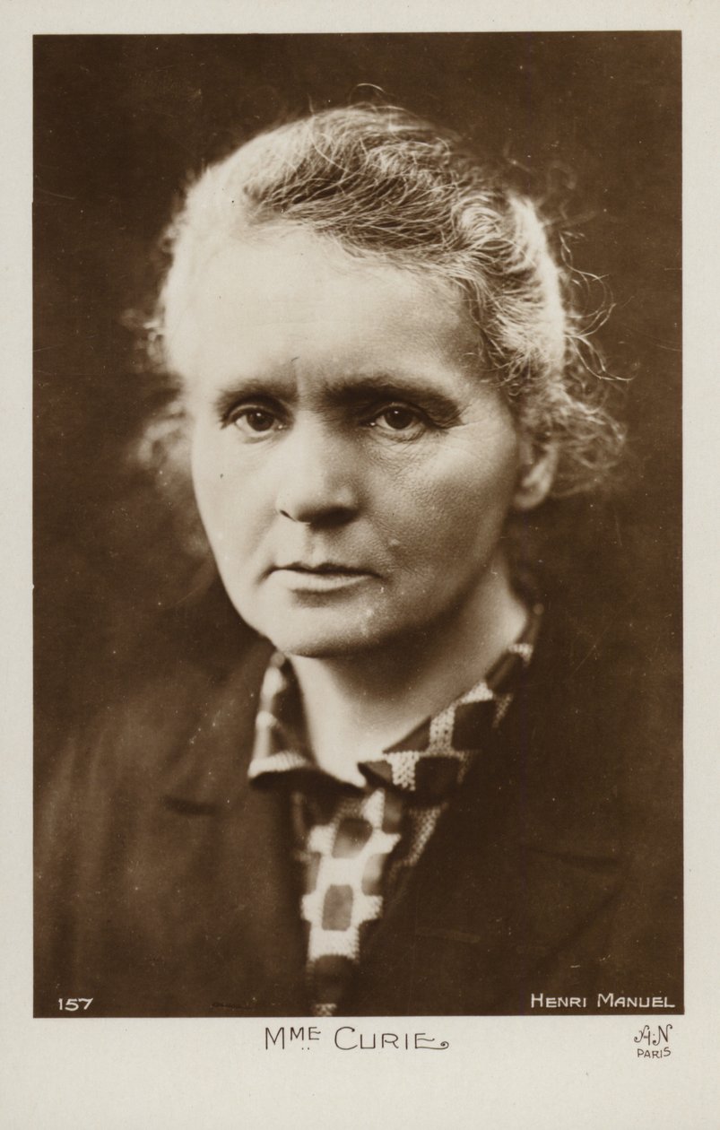 Marie Curie (1867-1934), Pools natuur- en scheikundige (z/w foto) door Henri Manuel