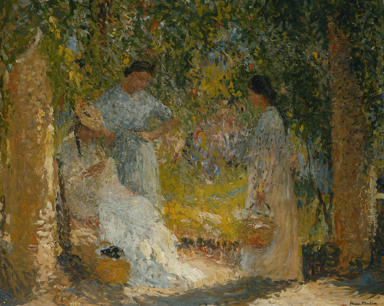Drie vrouwen in de tuin, 1905-1915 door Henri Martin