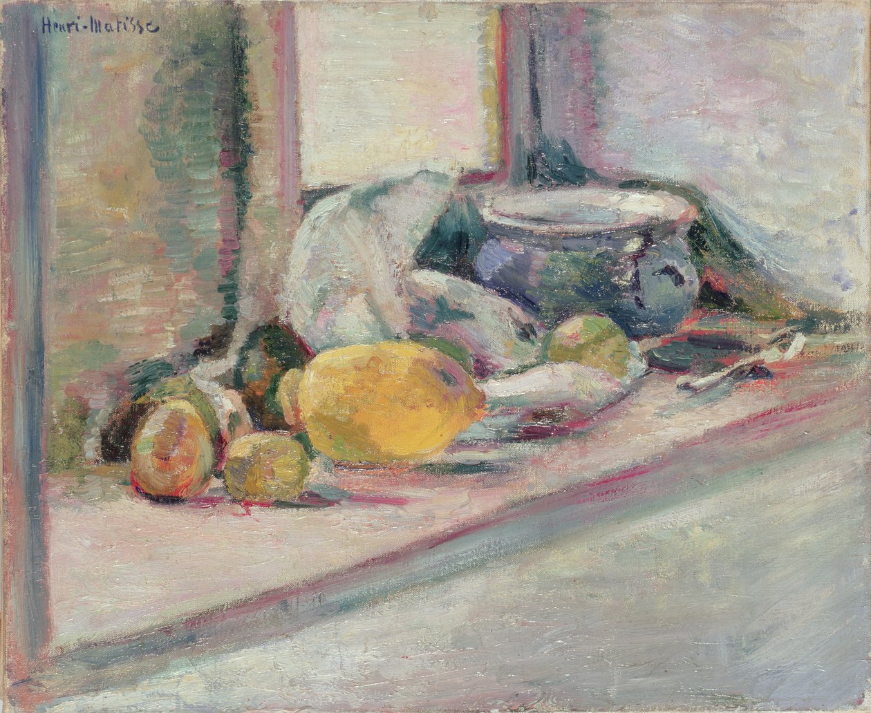 Blauwe pot en citroen door Henri Matisse