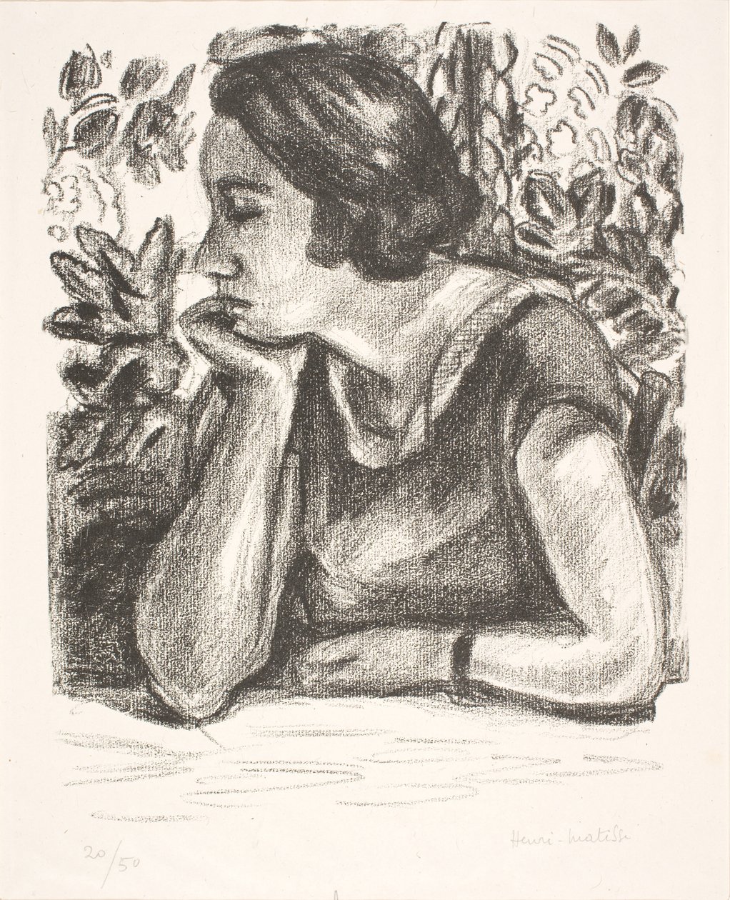Buste van een dame met haar kin op haar rechterhand door Henri Matisse
