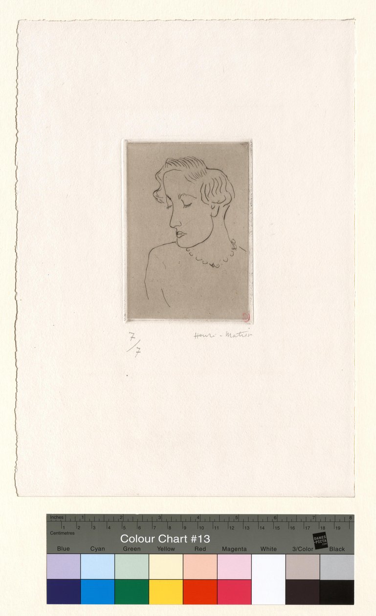 Vrouw met neergeslagen ogen, in driekwartprofiel naar links door Henri Matisse