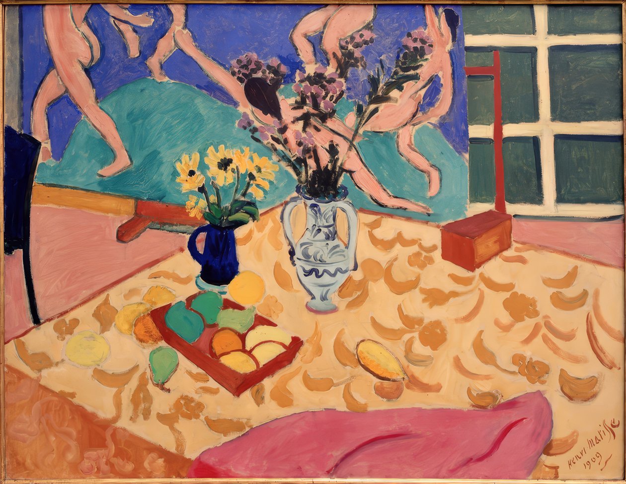 Fruit, bloemen met de afbeelding De dans door Henri Matisse