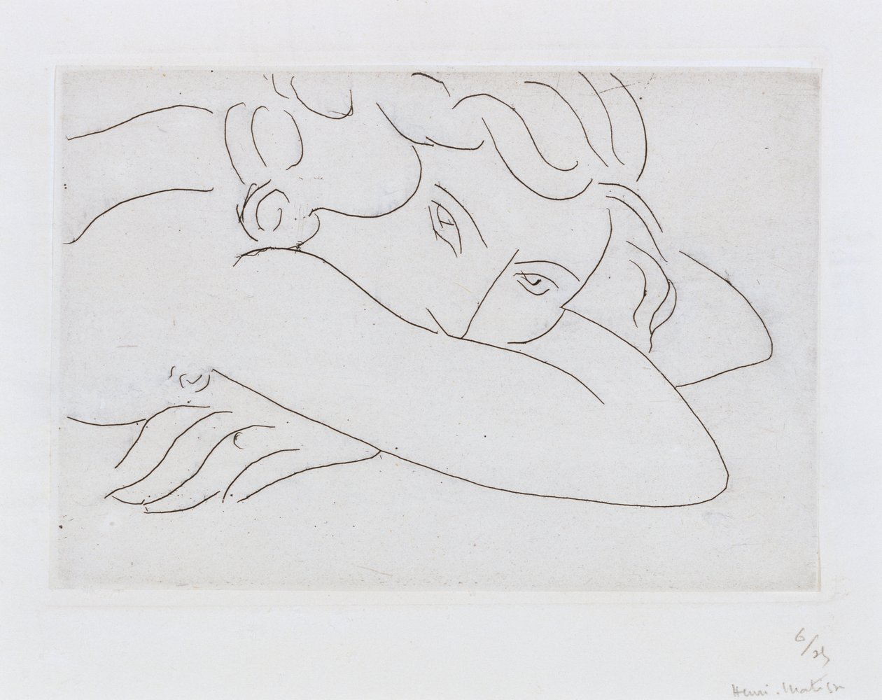 Hoofd en armen van liggend naakt (ets) door Henri Matisse