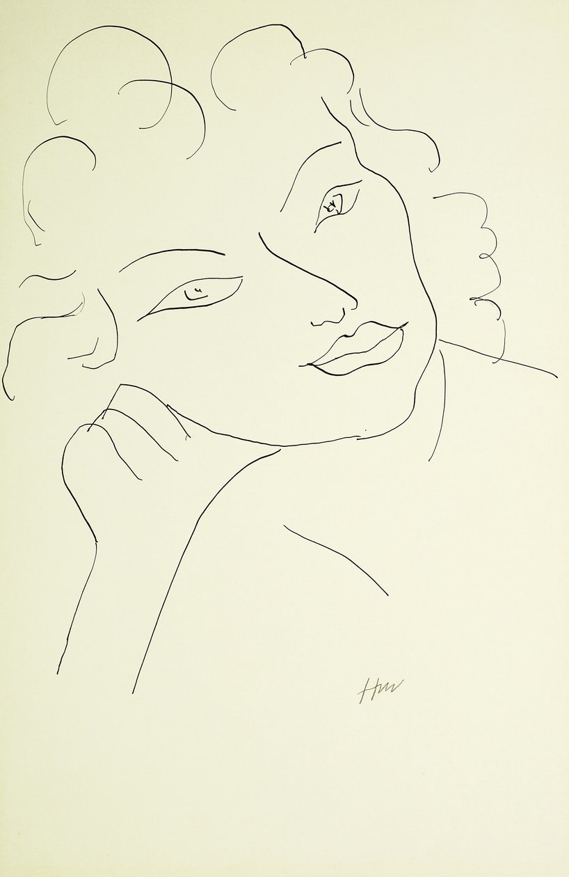 Kop van een jonge vrouw (pen en zwarte inkt op papier) door Henri Matisse