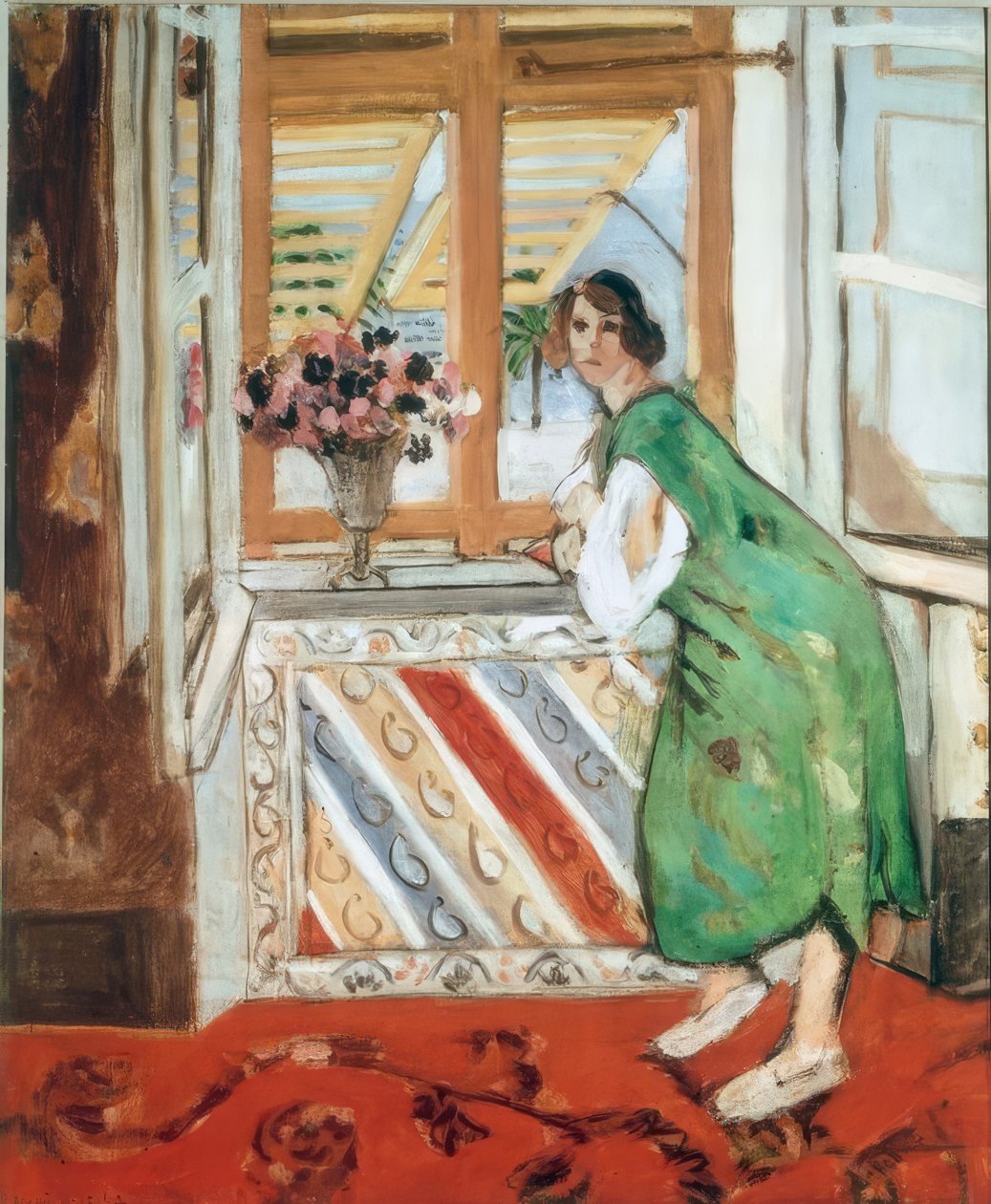 Intérieur à Nice, of, Jonge vrouw in groene jurk leunend tegen door Henri Matisse