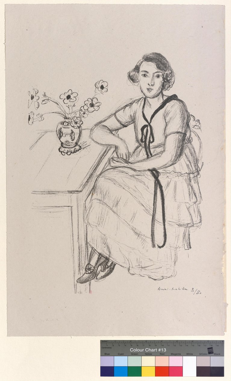 De gele jurk met zwart lint door Henri Matisse