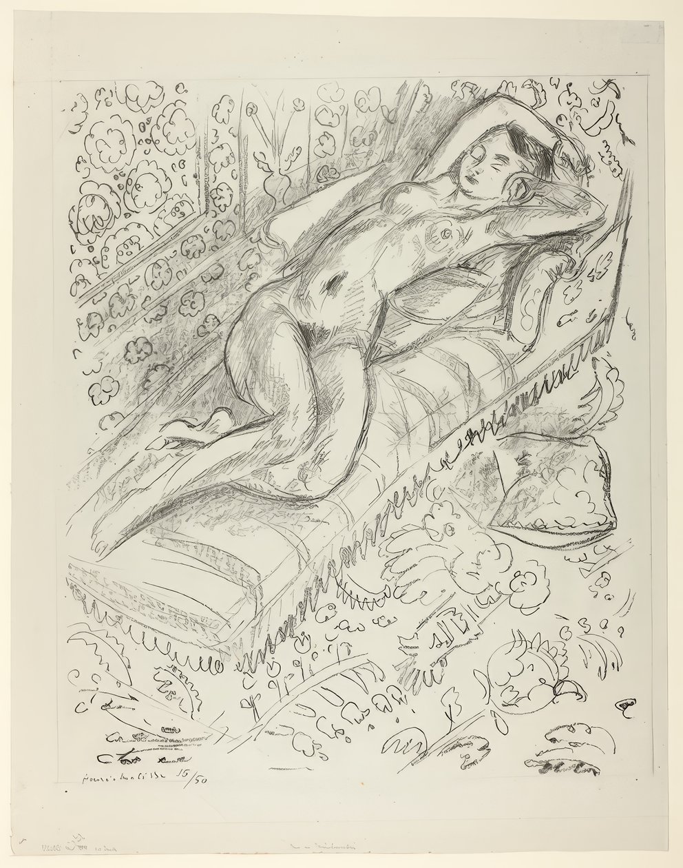 Naakt rustend op een chaise met mashrabiya achtergrond door Henri Matisse