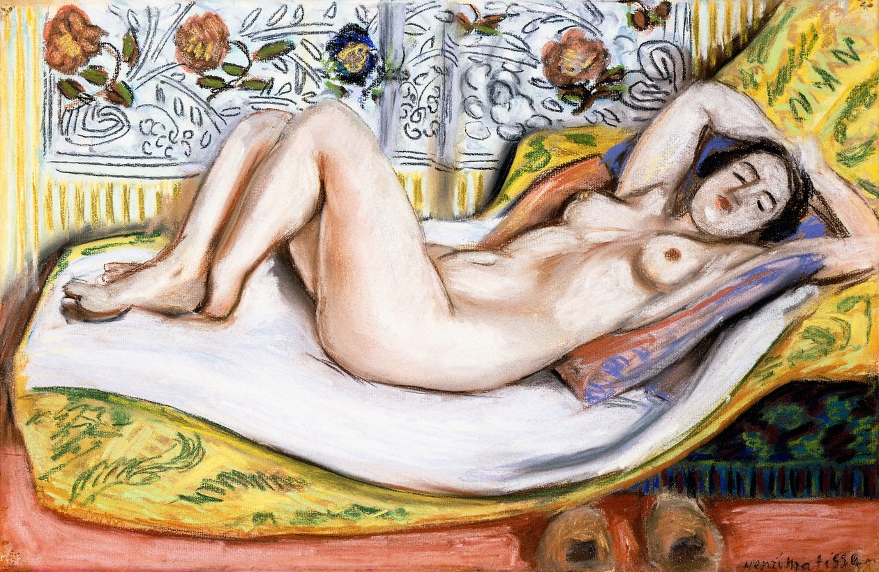Naakt op een gele bank door Henri Matisse