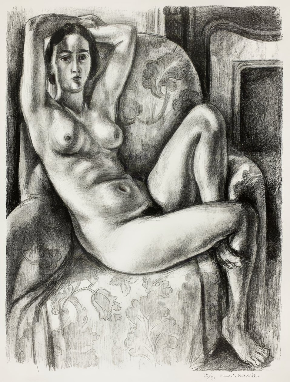 Naakt met blauw kussen naast een open haard door Henri Matisse