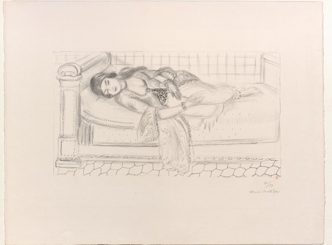 Oosterse vrouw op een rustbed, rode tegelvloer door Henri Matisse