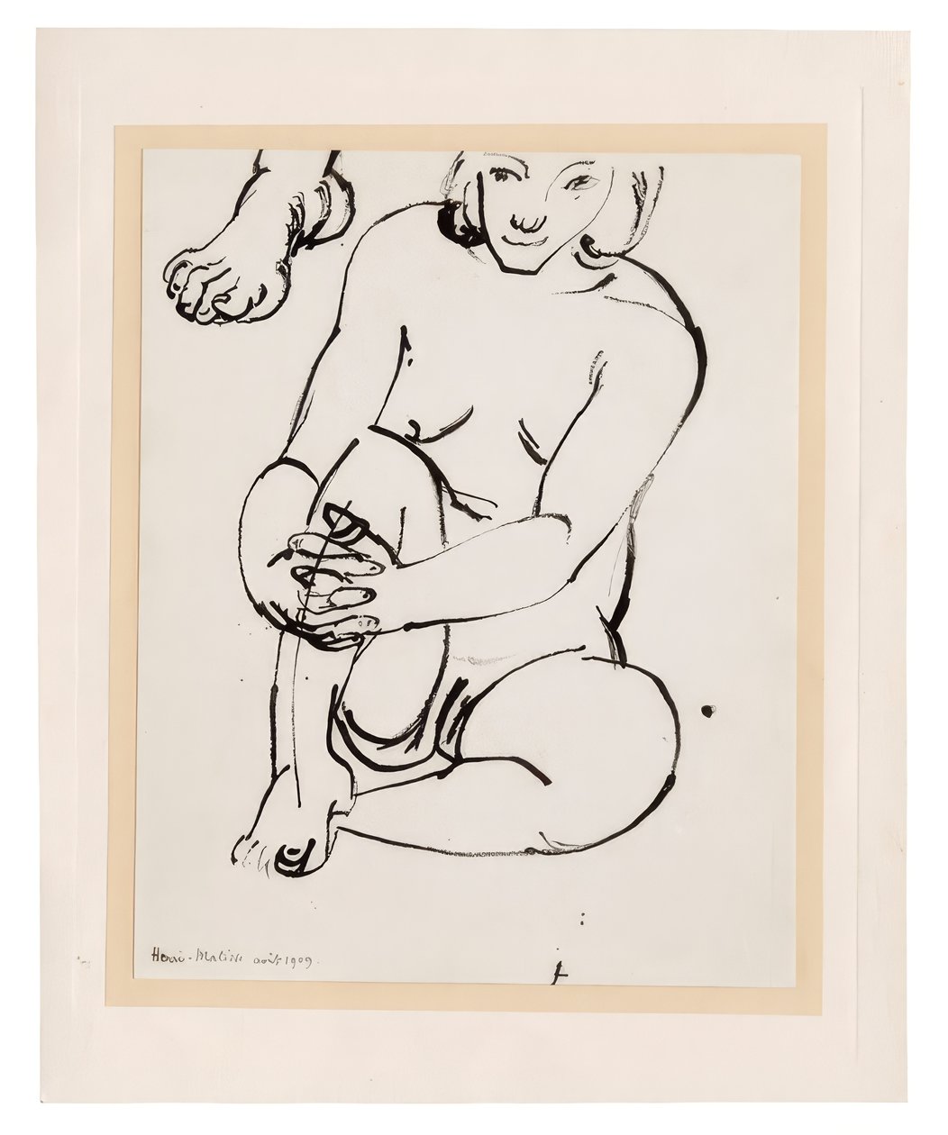 Zittend vrouwelijk naakt, een knie vasthoudend, met schets van een voet door Henri Matisse