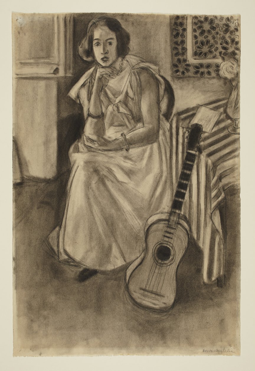Zittend model met gitaar door Henri Matisse