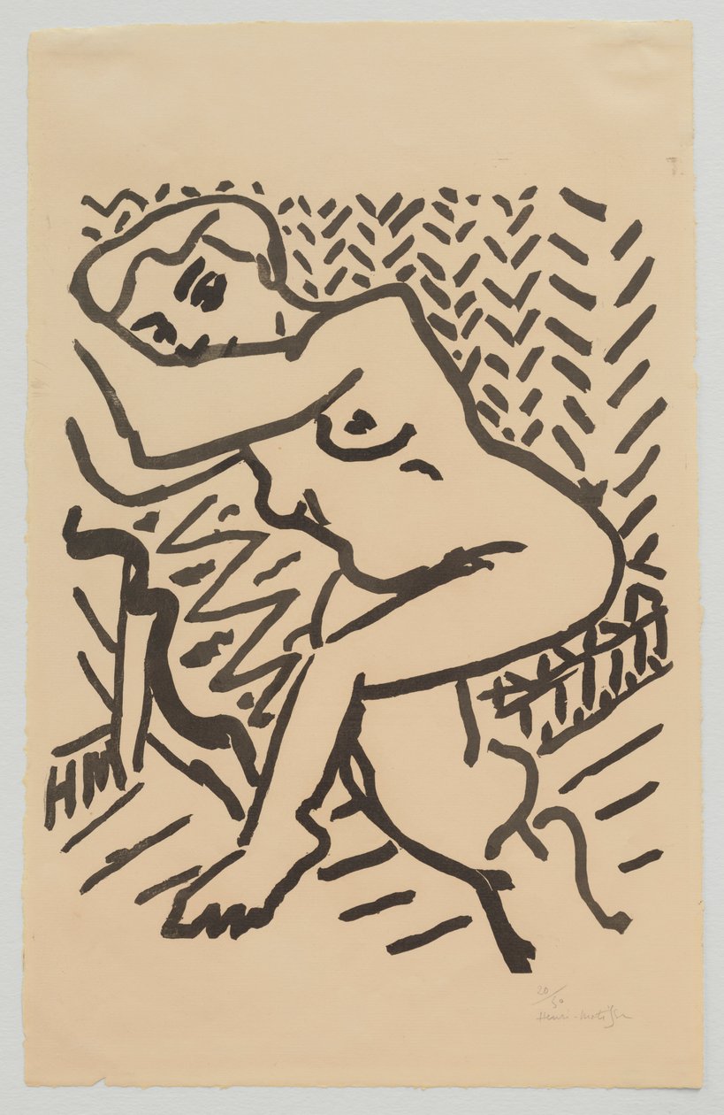 Zittend naakt [Kleine lichte houtsnede] door Henri Matisse