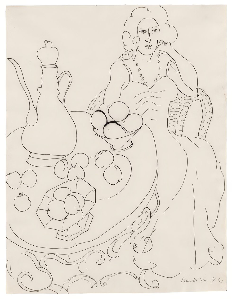 Zittende vrouw voor een serveertafel door Henri Matisse