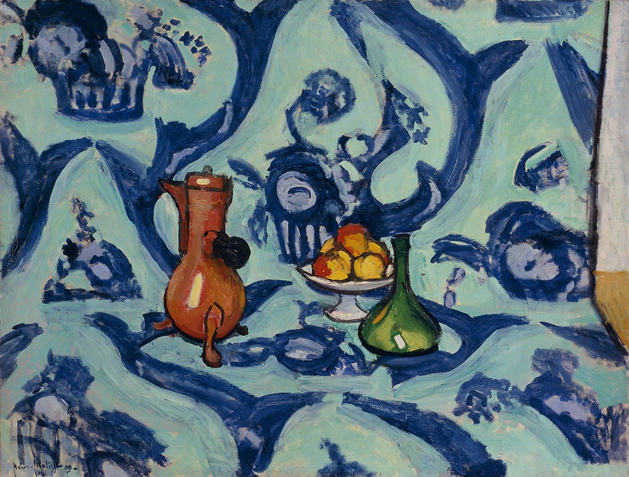 Stilleven met blauw tafelkleed door Henri Matisse