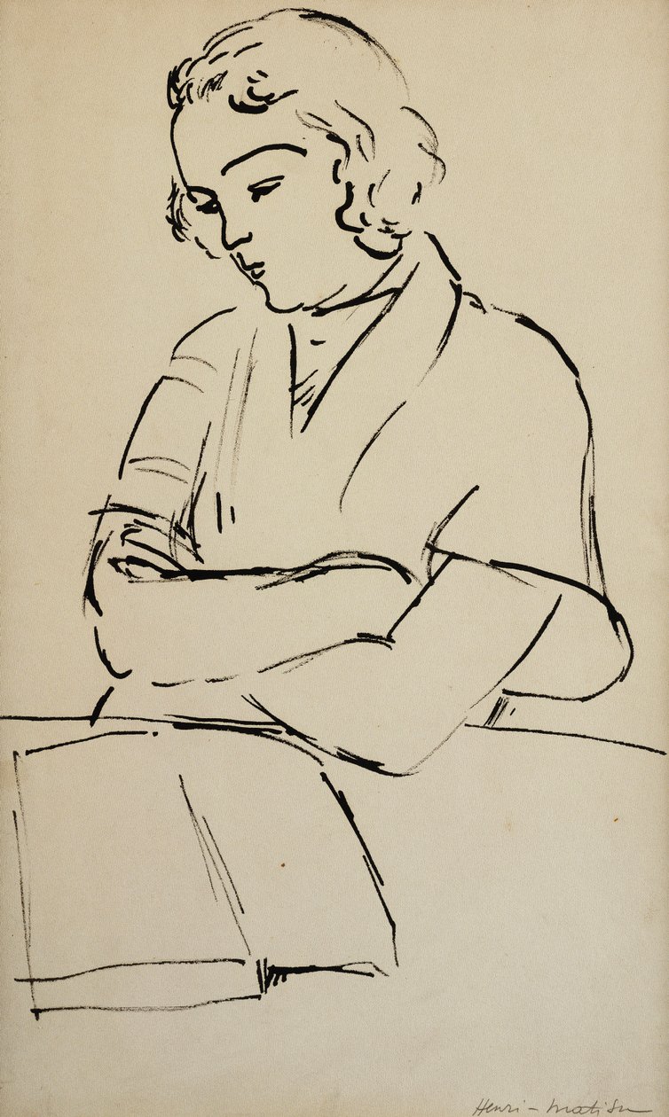Lezende vrouw, ca. 1922 (pen en zwarte inkt op papier) door Henri Matisse