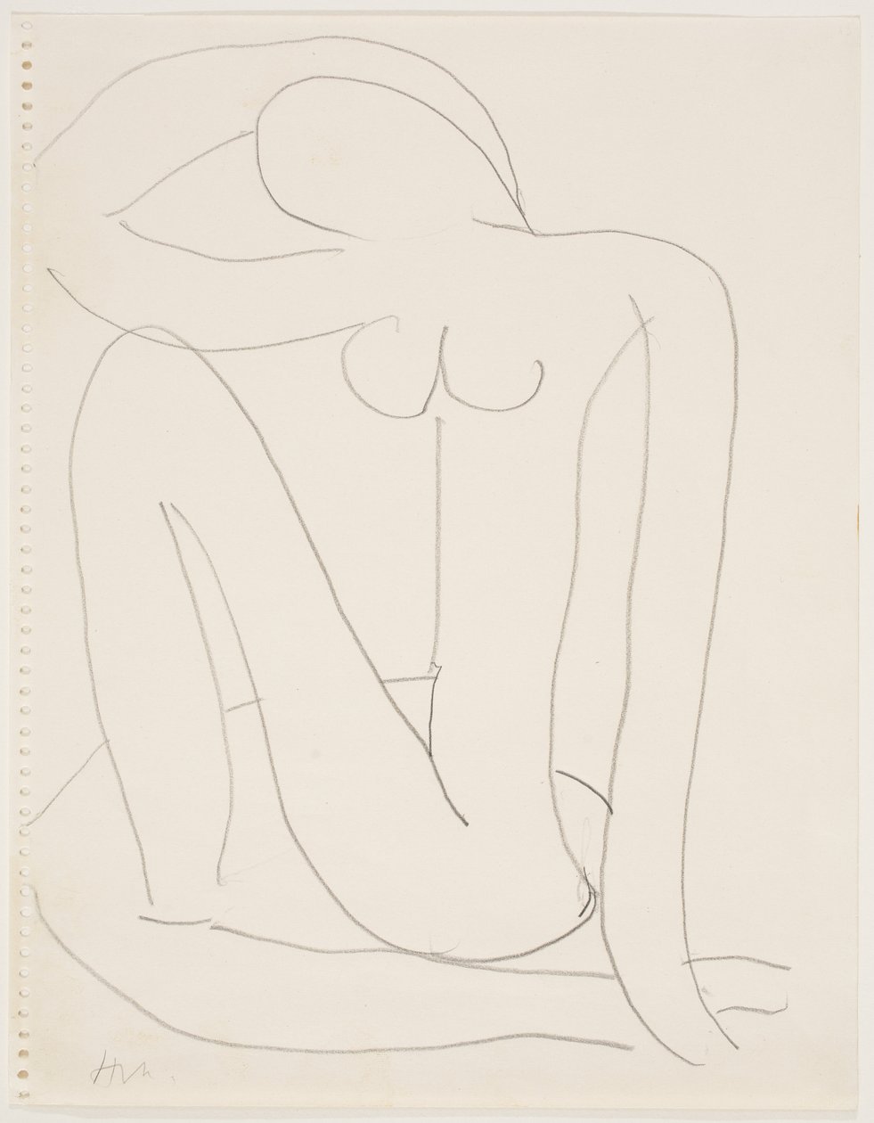 Vrouw zittend met arm op hoofd (potlood op papier) door Henri Matisse