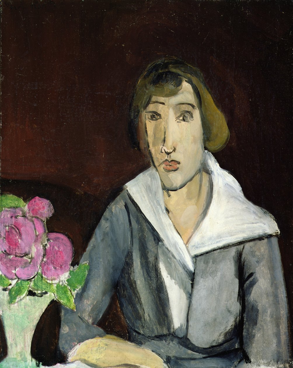Vrouw met rozen (olieverf op doek) door Henri Matisse
