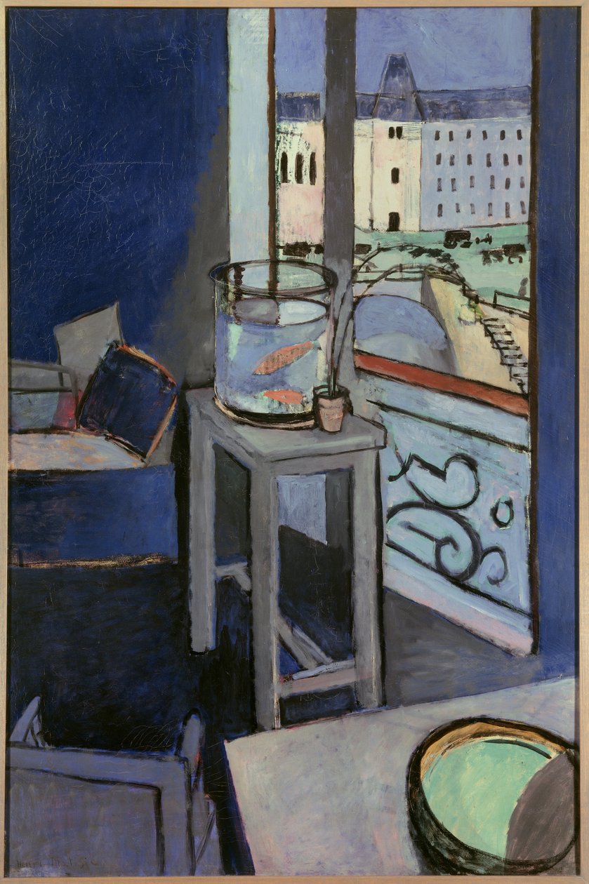 interieur goudvissenkom 1914 (olieverf op doek) door Henri Matisse