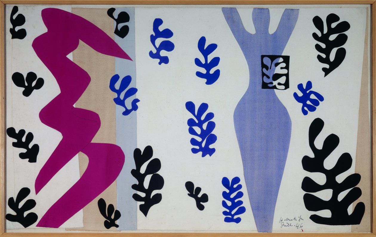 jazz - le lanceur de couteaux 1943 (Gouache papier geknipt en geplakt op papier gemonteerd op doek) door Henri Matisse