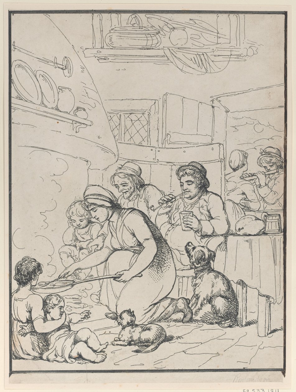 Koters, bij de haard, 1799 door Henri Merke