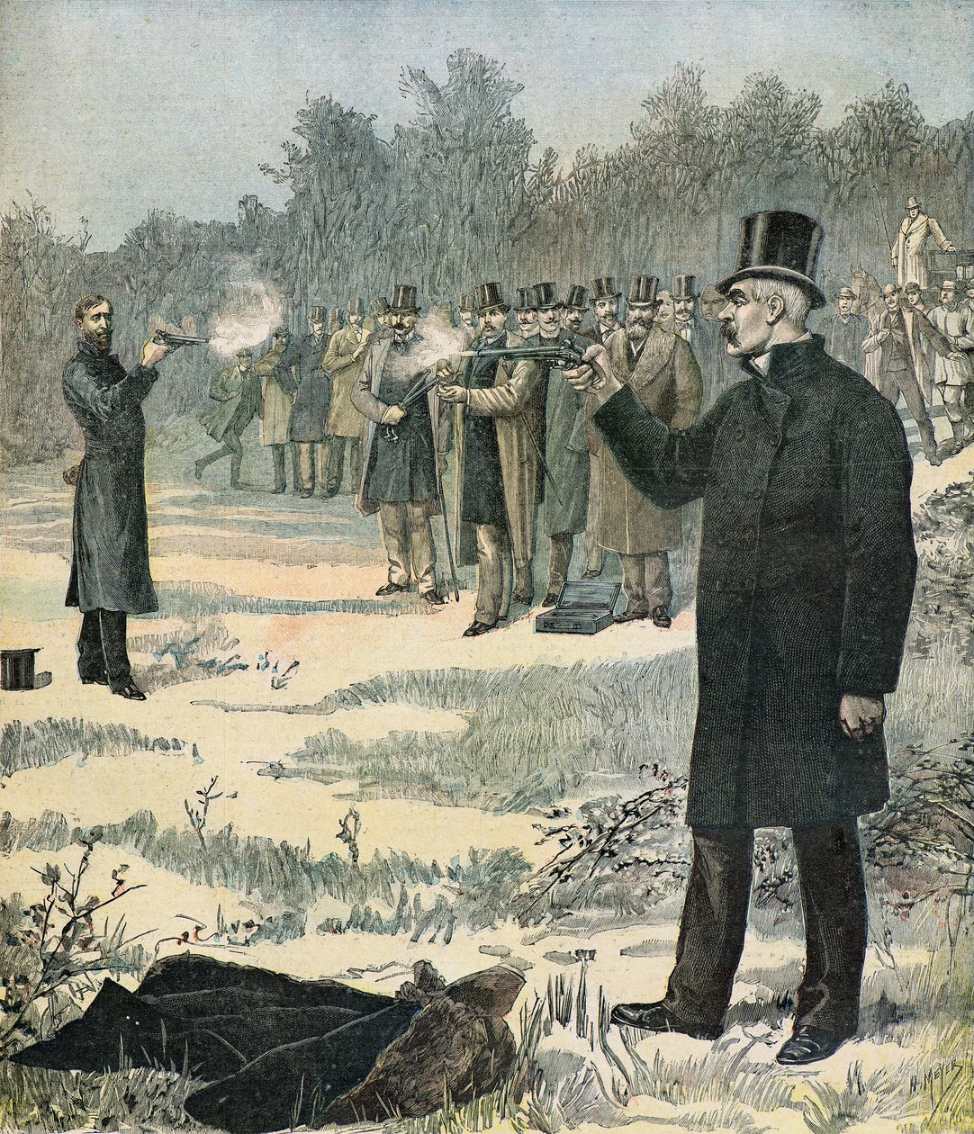Duel tussen Georges Clemenceau en Paul Deroulede door Henri Meyer