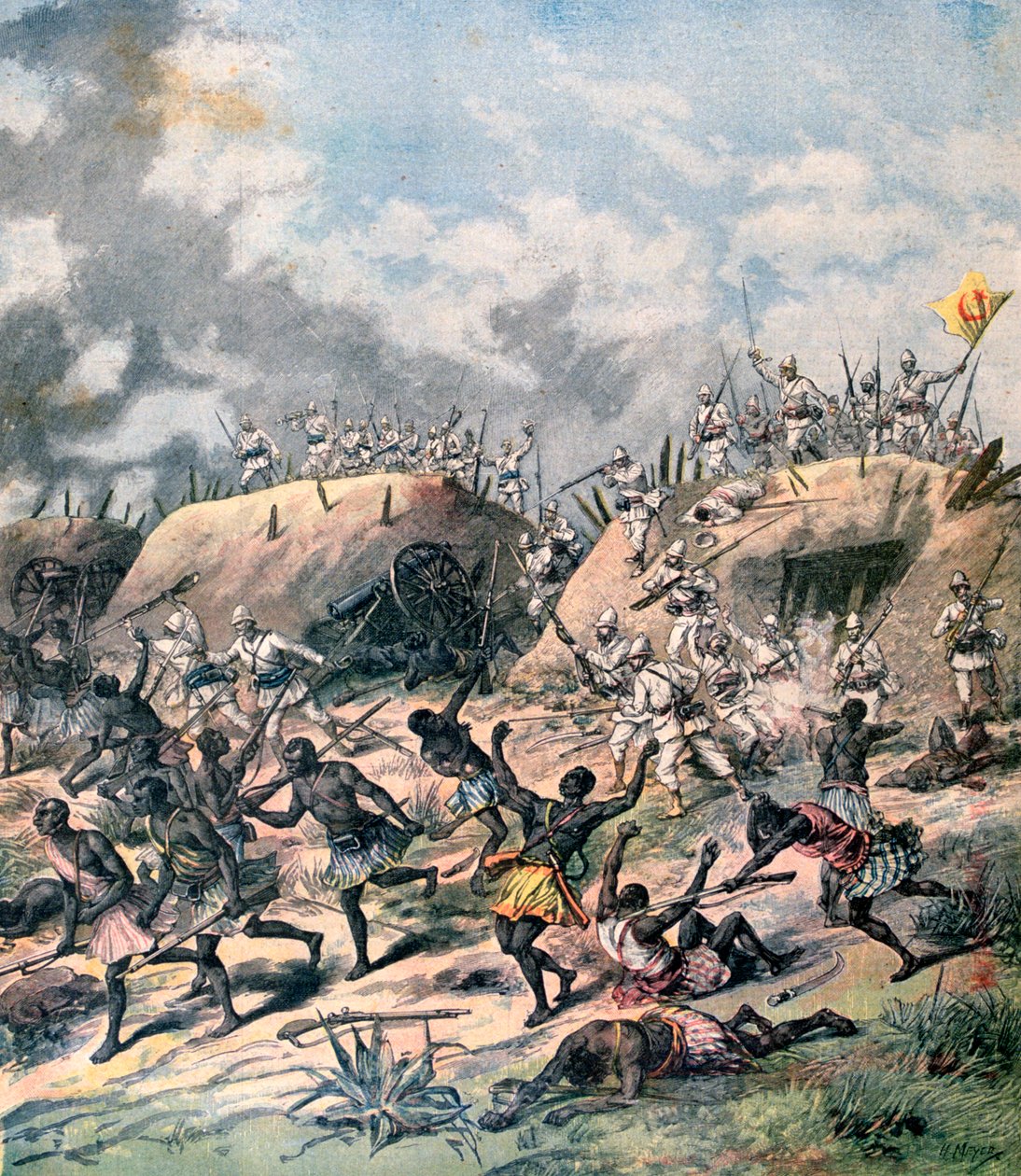 De Franse aanval op Kana, Dahomey, Afrika door Henri Meyer