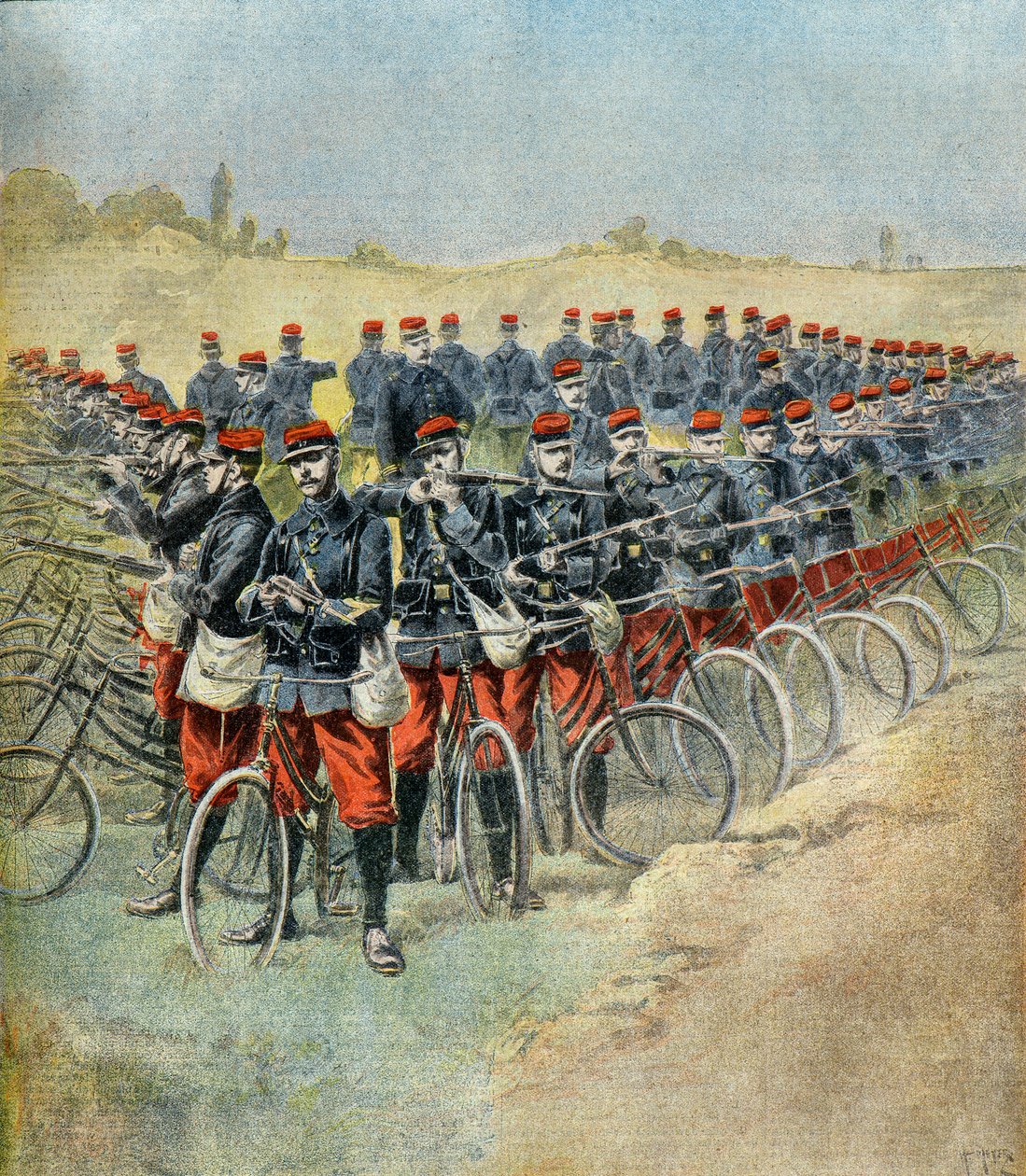 de grote manoeuvres van het franse leger: de compagnie cyclistes en carre door Henri Meyer