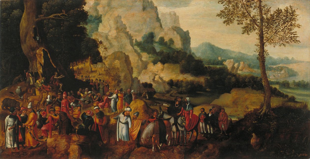 Landschap met Johannes de Doper predikend door Henri Patinier de