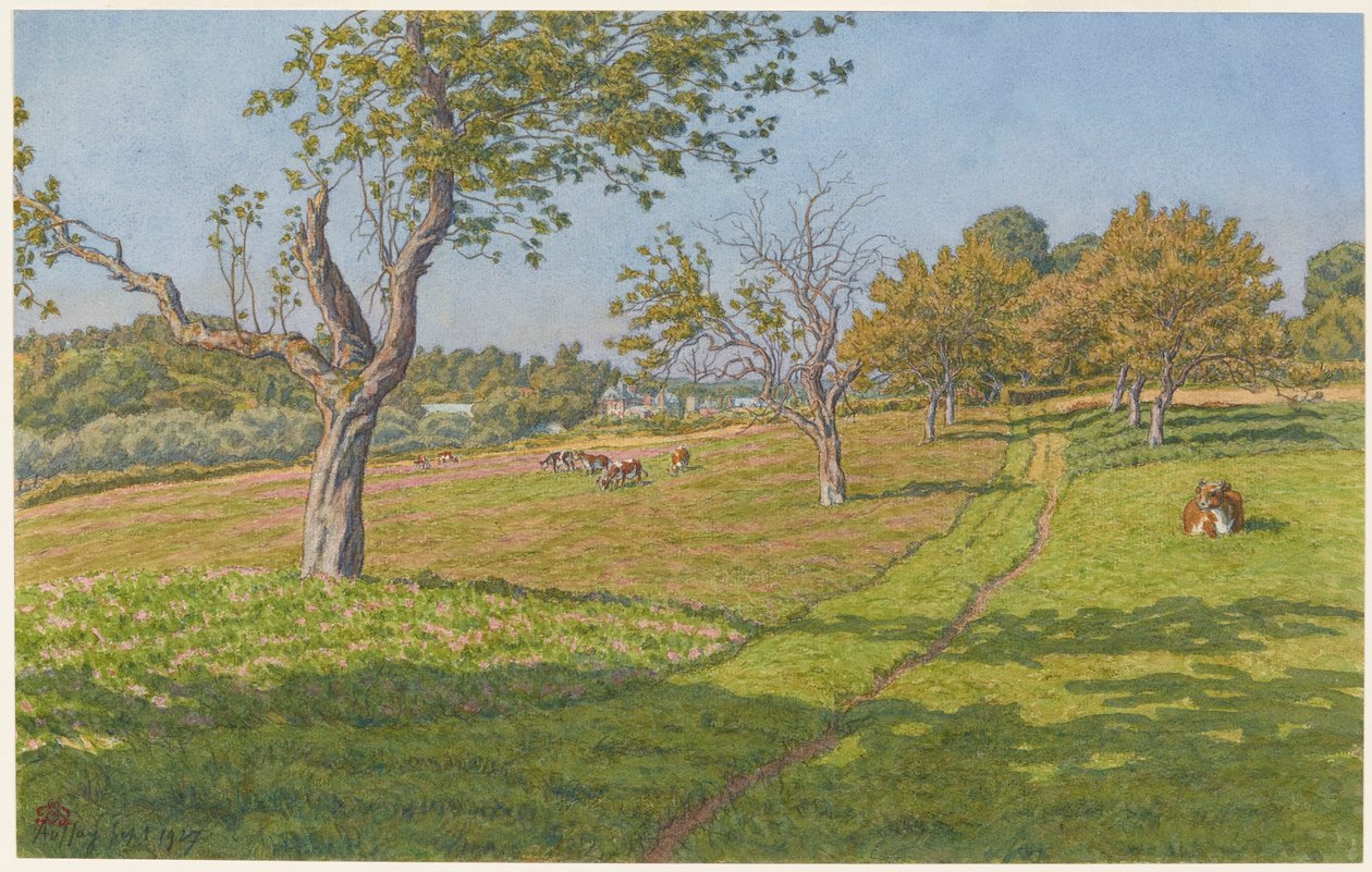 Velden in Auffay door Henri Rivière