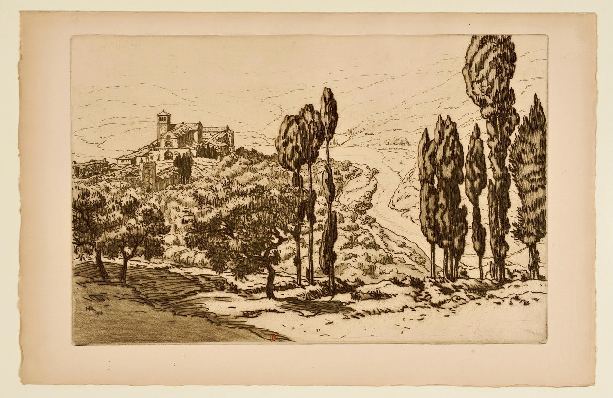 [De basiliek van Assisi, gezien vanaf La Rocca] door Henri Rivière
