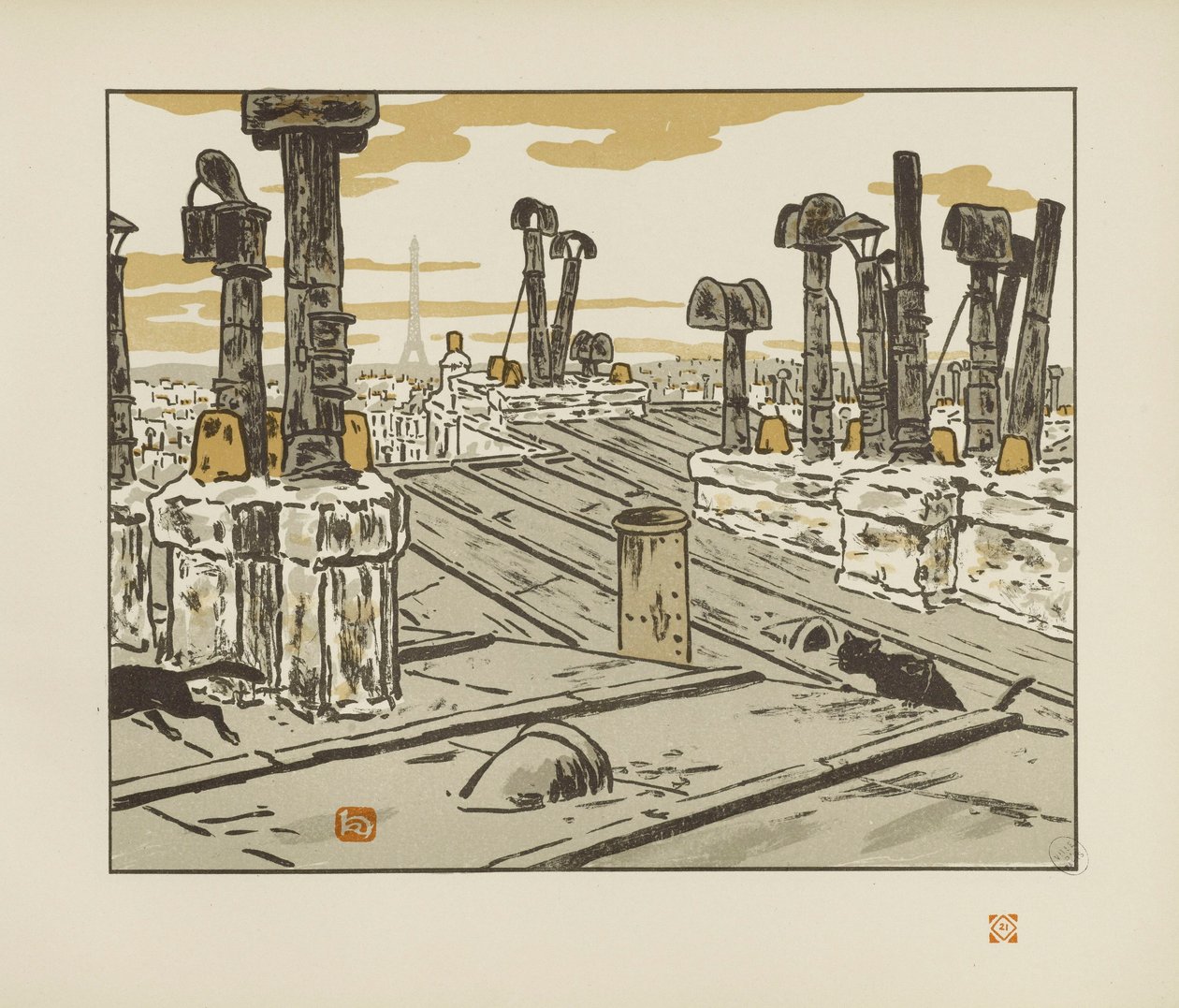 Op de daken [De zesendertig uitzichten op de Eiffeltoren] door Henri Rivière