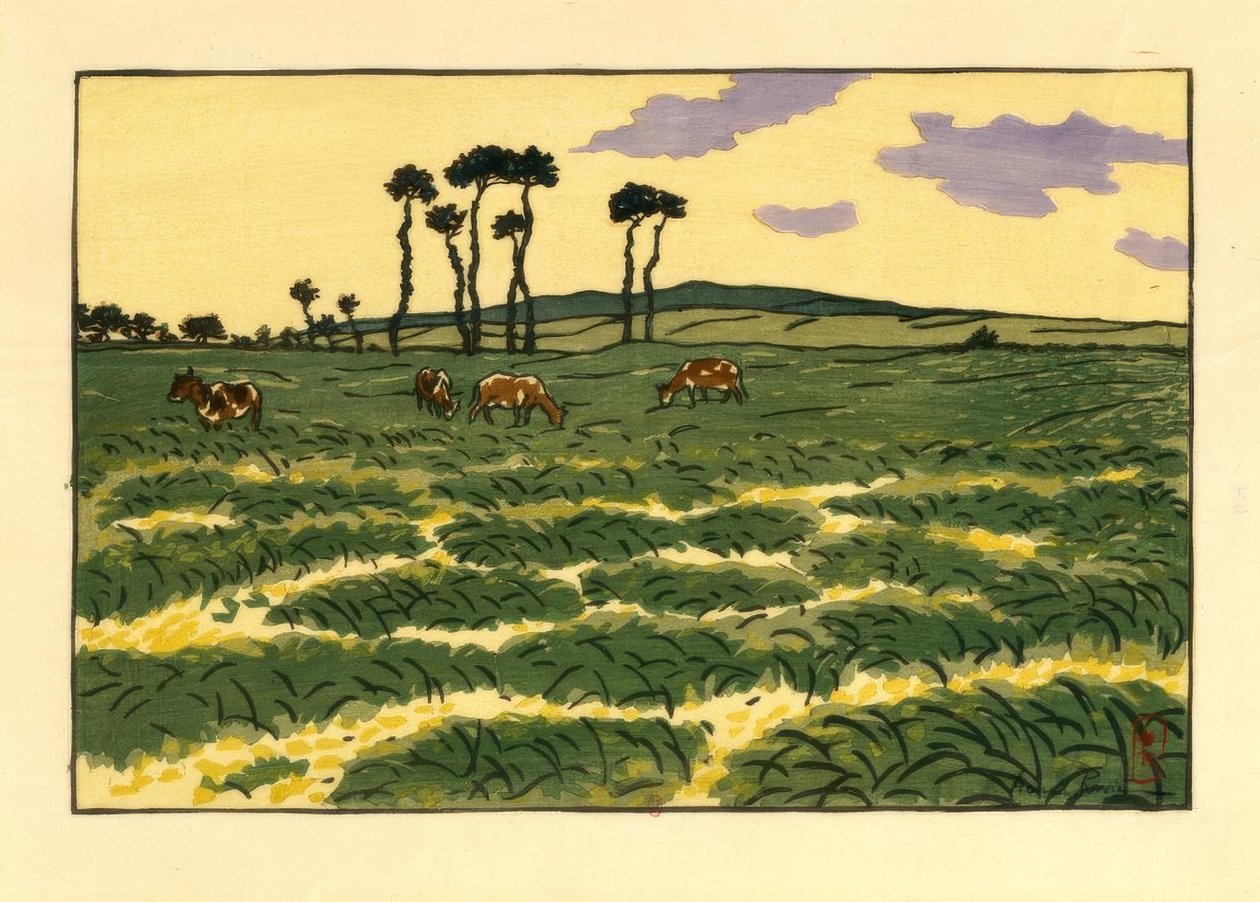 Koeien in het veld van de Garde-Guérin (Saint-Briac) door Henri Rivière