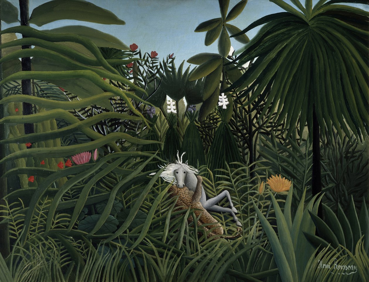 Jaguar die een Paard Aanvalt, 1910 door Henri Rousseau
