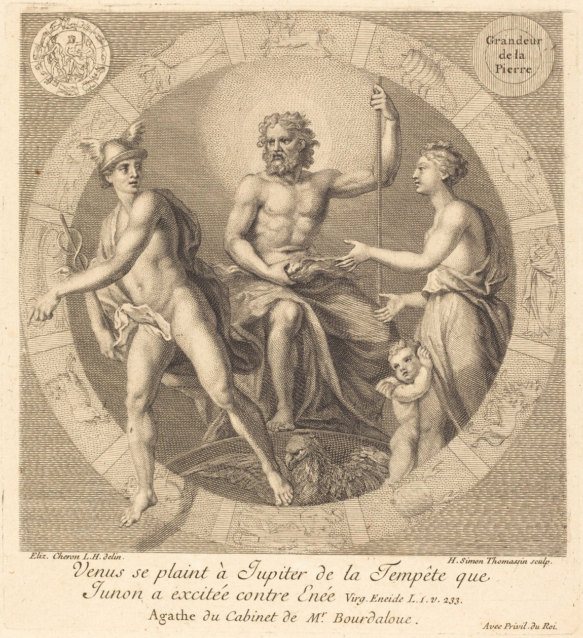 Venus klaagt bij Jupiter over de storm die Juno tegen Aeneas heeft opgewekt door Henri Simon Thomassin after Elisabeth Sophie Cheron