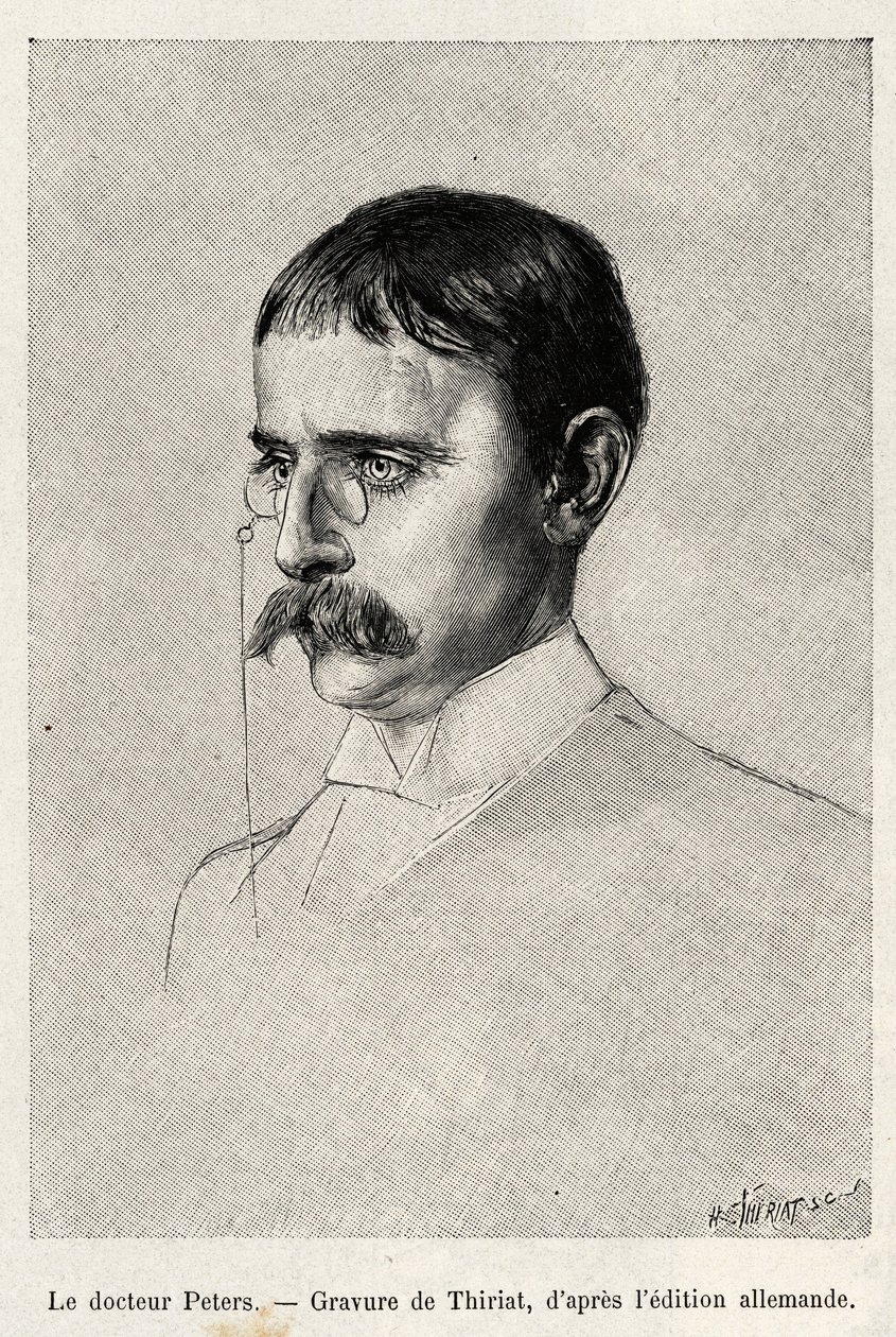 Portret van Dr. Carl Peters (1856-1918) Duitse ontdekkingsreiziger. Gravure door Thiriat ter illustratie van het verhaal 