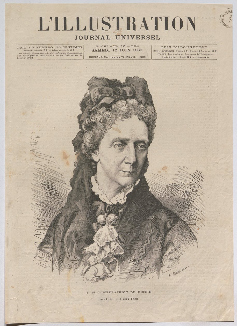 Ihre Majestät die Kaiserin von Russland; Verstorben am 3. Juni 1880 door Henri Thiriat